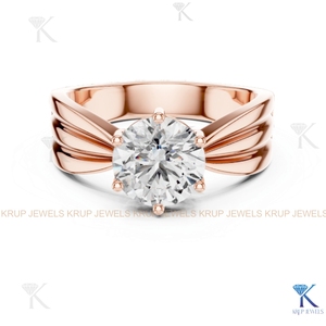Bague de fiançailles et de mariage solitaire en diamant CVD cultivé en laboratoire sur mesure KRUP JEWELS, taille brillant, 6 griffes, bande cannelée, or 14 carats - Product Image 6