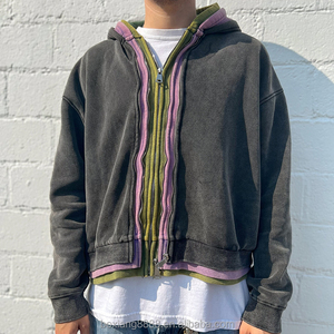 Custom Women Cropped Triple Layer Zip Up Hoodie Oversized Fleece Streetwear Sweatshirt OEM ODM Private Label Hoodies - Product Image 5