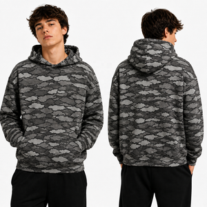 Sudadera con Capucha de Camuflaje para Hombre, Gris, Estilo Urbano Informal, Transpirable, Felpa Francesa, 100% Poliéster, Personalizable, Ropa de Invierno - Product Image 4