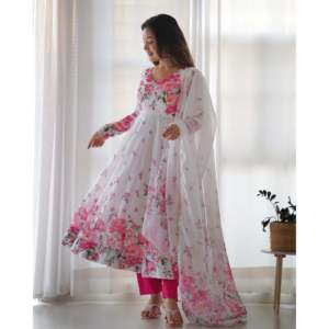 ชุด anarkali สีขาว nkb ที่สวยงามสำหรับงานปาร์ตี้ XS ชุด pent and dupatta - Product Image 3
