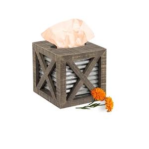 Boîte à mouchoirs rectangulaire en bois massif marron pour comptoirs de salle de bain, commodes, tables de nuit, salons et bureaux - Product Image 1