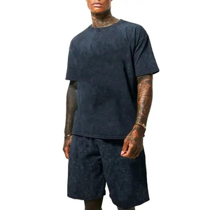 Men Acid Wash Summer <b>Set</b> Modern Casual Streetwear Matching T Shirt And Shorts Featuring Soft Washed Texture And Relaxed - Product Image 2