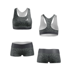 Ensemble de yoga 2 pièces en tissu intelligent, taille mi-haute, avec haut court à encolure dégagée et short, en Spandex/Nylon, extensible dans les quatre sens, respirant et à séchage rapide - Product Image 3