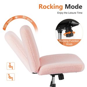Silla de Oficina Giratoria Ajustable en Tela de Lana Rosa Tipo Peluche, Cómoda Silla de Oficina sin Brazos con Respaldo - Product Image 4