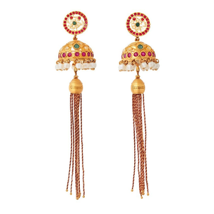 Chandelier Drop Earrings with Pearl and Tassel Design-Ethnic Bohemian Religious Style - Product Image 2