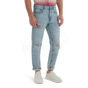 Pantalones vaqueros rectos de hombre MOQ bajo al por mayor, ropa transpirable de color sólido para lavado medio de primavera - Product Image 3