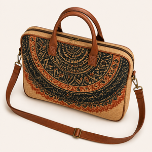 Sac fourre-tout de plage et pour ordinateur portable en jute écologique à imprimé tribal personnalisé, grand format, avec fermeture éclair et poignée d'épaule, Gujarat, pour usage quotidien - Product Image 3
