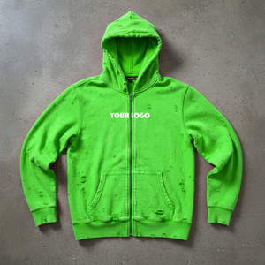 Custom Printed Winter Men's 100% Cotton Heavy Weight Luxury Quality Oversized Streetwear Full Zip Hoodie with Embroidery - Product Image 6