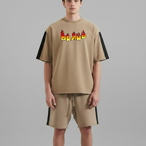 2026 New Arrived Summer Casual Wear Streetwear Custom DTF Printed logo 100% Cotton 2 tone <b>Hip</b> Hop Eco-Friendly Men's 2-Piece set - Product Image 5