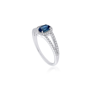 Ivaan Jewels 925 Sterling Silver Blue Sapphire CZ Halo Split Shank Engagement & Wedding Ring May Birthstone Women's Fine Jewelry - Product Image 2