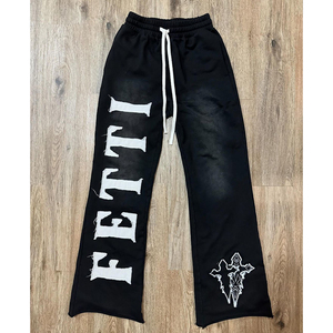 Custom High Quality Heavyweight 100% Cotton Hoodie and Sweatpants <b>Set</b> Distressed <b>Embroidery</b> Washed Sweat suit Tracksuit for Men - Product Image 3