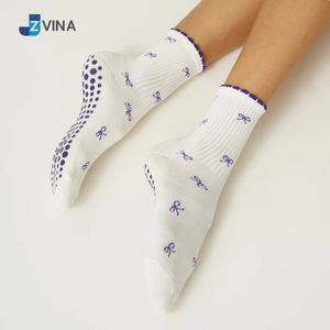 Chaussettes courtes pour femmes JZVINA en coton antidérapantes avec mini nœuds, motif jacquard tricoté, usage quotidien, printemps - Product Image 3