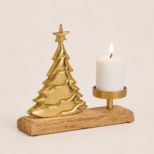 High Quality Gold Metal Christmas Tree Candle Holder With Premium Wooden Base Antique Handmade <b>Tea</b> Light <b>Stand</b> For Festive Home - Product Image 1