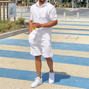 Men's Short Sleeve Solid Color <b>Zip</b>-<b>Up</b> Jumpsuit Casual Summer <b>Polo</b> Collar Romper Set Breathable Knitted Fabric - Product Image 6