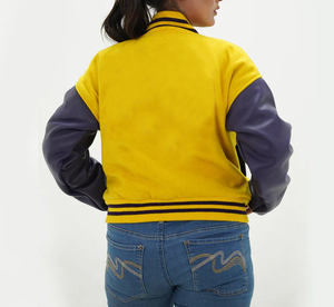 Veste universitaire en cuir véritable personnalisée grande taille pour femmes vêtements d'extérieur d'hiver Patchwork en tissu de laine longue pour le printemps - Product Image 6