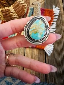 Handcrafted Turquoise <b>Adjustable</b> <b>Ring</b> Sterling Silver Southwestern Boho Statement Jewelry Artisan Gemstone Gift for Her - Product Image 3