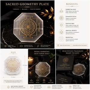 Placa de Geometría Sagrada de Selenita Natural, Placa de Carga de Gemas Octogonales, Piedra Decorativa Pulida para el Hogar o Regalo - Product Image 3
