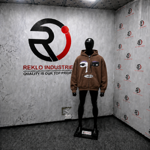 Sudadera con capucha y cremallera completa personalizada con arte facial marrón, estilo urbano oversize, gráfico, unisex, moda casual - Product Image 3