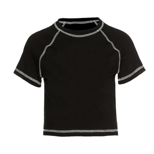 Camiseta de Manga Corta para Hombre, Negra, Cuello Redondo, Tejido de Punto, Ribete en Contraste, Corte Regular, Color Sólido - Product Image 1