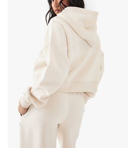 OEM Embossed Hoodie Boxy Zipper Tracksuit Women logo Print <b>Embroidery</b> Quick Dry Eco Friendly Anti wrinkle Cotton 2PCS <b>Set</b> - Product Image 6