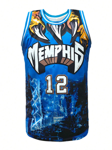 เสื้อบาสเก็ตบอลแขนกุดโพลีเอสเตอร์สีน้ำเงินแบบกำหนดเอง - Product Image 2
