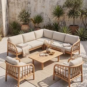<b>Outdoor</b> Sectional Garden <b>Sofa</b> Set Wood Frame Cushioned Patio Lounge Furniture for Courtyard Terrace - Product Image 1