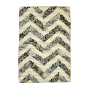 Alfombra de Lana Tejida a Mano, Color Gris Carbón y Marfil, Diseño Chevron, Pelo Corto, Yute, Estilo Moderno Marroquí, Zigzag - Product Image 2