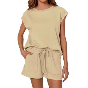 Ensemble d'été décontracté pour femme en tissu performant à séchage rapide, manches courtes, nuances douces personnalisées de qualité supérieure - Product Image 3