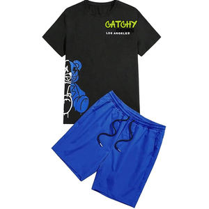 Conjunto de Camiseta y Pantalones Cortos de Punto para Hombre, Estampado Personalizado, Estilo Casual, para Verano - Product Image 2