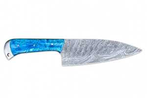 Outil de cuisine en acier damas fabriqué à la main avec manche en résine époxy bleue - Product Image 1