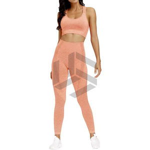 ชุดโยคะผู้หญิงขายดีที่สุด ดีไซน์ล่าสุด โลโก้ด้านหน้า เอวสูง ระบายอากาศได้ดี เป็นมิตรกับสิ่งแวดล้อม ชุด 2 ชิ้น แบบเรียบง่าย ยั่งยืน - Product Image 3