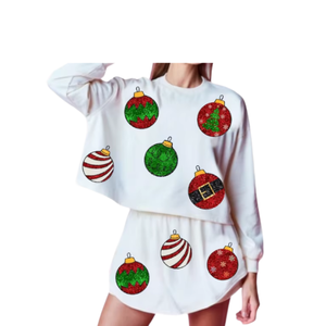 Ensemble sweat-shirt et jupe-short à sequins personnalisés sur le thème d'Halloween pour femme, manches longues, col rond, coupe ample, patch de personnage, bleu, tenue décontractée - Product Image 2
