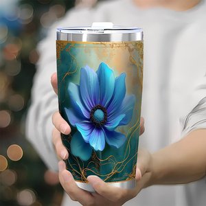 Stainless Steel Tumbler 20oz Double Wall Insulated Cup With Blue Flower Design For <b>Coffee</b> Tea Travel - Product Image 3