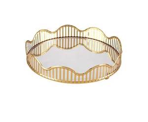 Round <b>Mirrored</b> Storage Tray with Gold Plated Bow Design Modern Luxury Decorative Organizer <b>Vanity</b> <b>Table</b> Centerpiece Home Decor - Product Image 3