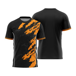 Camiseta de Fútbol Sublimada Personalizada Unisex, Roja y Amarilla con Patrón Geométrico, Cuello Redondo, Manga Corta, Absorbe la Humedad, Corte Regular - Product Image 1