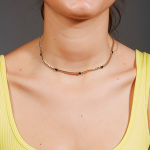 Collier ras du cou pour femme en or 14 carats plaqué or avec chaîne popcorn et diamants, breloques cœur style hip-hop, breloque cœur noir certifiée IGI - Product Image 3