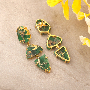 Green copper mohave turquoise 3 tier dangling <b>earrings</b> with push <b>back</b> closure handmade prong setting ear jewelry for wholesale - Product Image 6