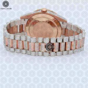 Charm Jewells Montre à quartz analogique de luxe en acier inoxydable pour femme, cadran rond de 38 mm, fermoir pliant incrusté de diamants - Product Image 3