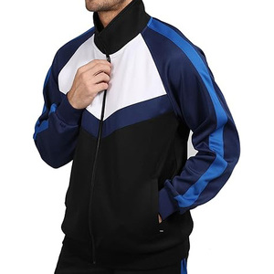 Survêtement pour homme à blocs de couleur, manches longues, fermeture éclair, poches latérales, respirant, en polyester, style sportif, pour l'automne - Product Image 5