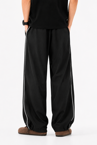 <b>Men</b> Black Wide Leg Track Pants Oversized Streetwear Joggers Relaxed Fit Casual <b>Trousers</b> <b>Elastic</b> Waist Drawstring Pants Baggy fit - Product Image 3