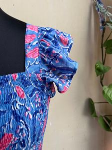 Vestido largo vintage de algodón indio con estampado floral hecho a mano, cuello cuadrado y túnica hasta el suelo para mujer. - Product Image 2