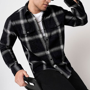 Camisa de Franela a Cuadros Negra para Hombre, Manga Larga, Cuello Camisero, Estilo Casual para Otoño, Tejido Transpirable - Product Image 2