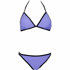 Women's Purple Bikini Set <b>Crossed</b> Halter Triangle <b>Top</b> Hipster Bottom Solid Color Contrast Binding Stretch Swimwear - Product Image 1