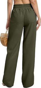 Women Linen <b>Pants</b> Wide Leg Palazzo <b>Pants</b> Cotton Linen Drawstring <b>Summer</b> <b>Pants</b> with Pockets - Product Image 3