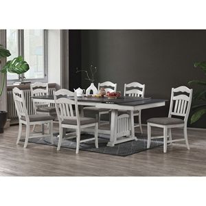 Tavolo da Pranzo Contemporaneo Monoblocco con 2 Prolunghe, Finitura Bianco Antico e Grigio per Cucina e Sala da Pranzo - Product Image 4