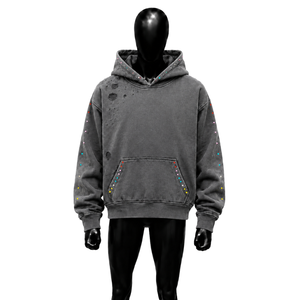 PREMIUM DISTRESSED DARK GREY OVERSIZED HOODIE VINTAGE WASHED GREY SOFT COTTON DAILY WEAR RELAXED STREET STYLE MODERN CASUAL LUXU - Product Image 1