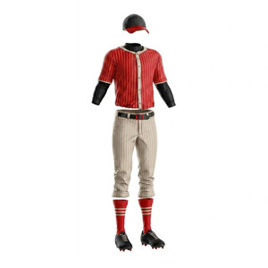 Conjunto de Uniforme de Béisbol a Rayas Rojas para Hombre, Camiseta de Manga Corta, Pantalones y Gorra, Transpirable, de Poliéster, para Todas las Temporadas, Uniformes de Béisbol Juveniles - Product Image 3