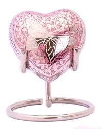 Urne funéraire en forme de cœur rose avec motif papillon et support pour cendres humaines, urne funéraire décorative en forme de cœur avec support - Product Image 5