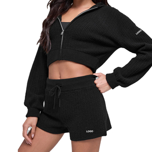 Custom Cashmere Summer Daze Full Zip Hoodie & Shorts <b>Set</b> Women Summer Loungewear OEM Private Label <b>Knit</b> <b>Set</b> Supplier - Product Image 1