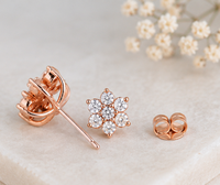 Super vente flash de septembre, boucles d'oreilles en argent sterling 925 plaqué or rose serties de pierres CZ, motif floral, cadeau pour femmes, faites à la main